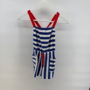 Mini Boden Red, Blue and White Towelling Striped Romper Playsuit French Terry